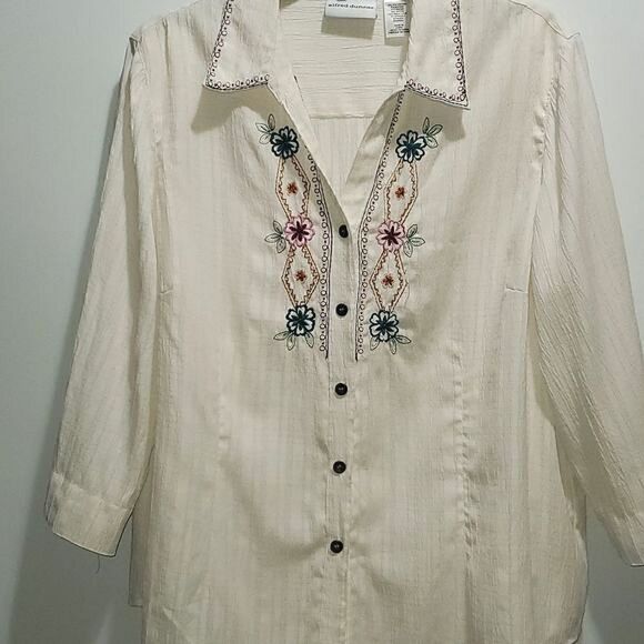 Alfred Dunner Embroidered Button Up Collared Long Sleeve Vintage Style Blouse 16 - Picture 2 of 16